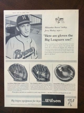1954 Vintage Ad Wilson Baseball Glove Jerry Maday Fantastic