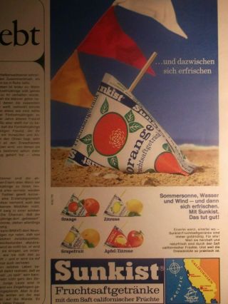 1 German Advertisement Ad Sunkist Juice 1967 Vintage Retro Bravo 60`s