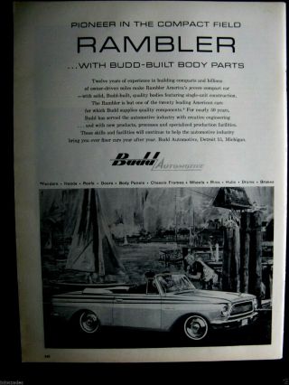 1962 Budd Rambler Convertible Print Ad 8.  5 X 11 "