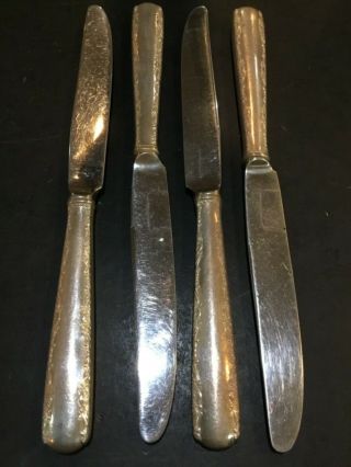Set Of (4) 1941 Gorham Sterling Silver Camellia 9.  5” Knives Stainless Blades 1