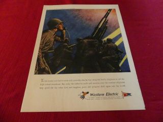 1943 Western Electric Print Ad Wwii Nightime Gun Artillery Great To Frame