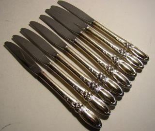 8 Pc Oneida Community Silver Plate White Orchid Dinner Knives 8.  5 "