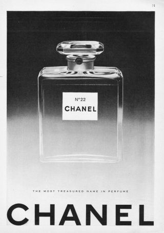 1951 Chanel No 22 Classic Perfume Bottle Photo " Most Treasured Name " Print Ad