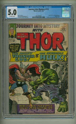Journey Into Mystery 112 (cgc 5.  0) O/w Pgs; Thor Vs.  Hulk; Origin Loki (c 23862)