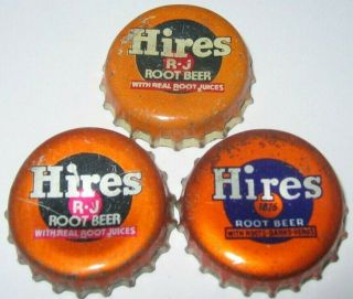 3 Diff.  R - J And 1876 Hires Root Beer Soda Bottle Caps; Cork