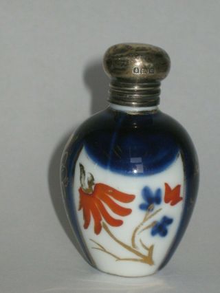 Porcelain Scent Bottle With Silver Top - Birmingham 1902 A B & Co