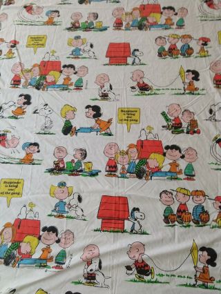 Vintage Peanuts Twin Size Flat Sheet Happiness Is Charlie Brown Snoopy 1971