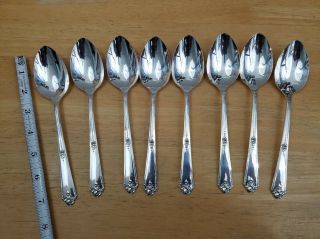 8 ONEIDA MID CENTURY VINTAGE 1948 SWEET BRIAR SILVERPLATE PLACE/OVAL SOUP SPOONS 2