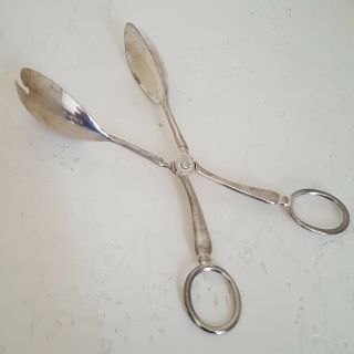 Vintage Leonard Italy Silver Plated Serving Tongs Appx 11” Italian