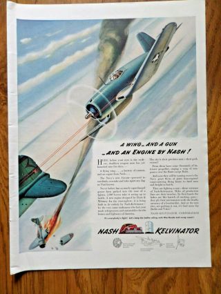 1942 Nash Kelvinator Ad Ww 2 A Wing & A Gun 1942 Mobil Oil Gas Ad Horse