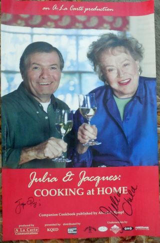 Julia Child Jacques Pepin Cooking At Home Signed Poster 1998 31 1/2 " X 21 "