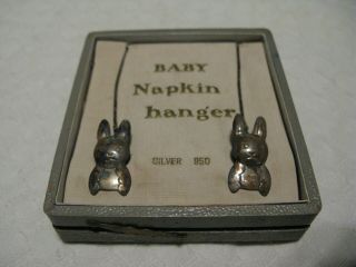 Vintage Sterling Silver 950 Rabbit Baby Napkin Hanger