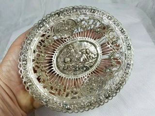 Ornate Antique Victorian Silver Candy Bowl Dish Card Holder Cherubs