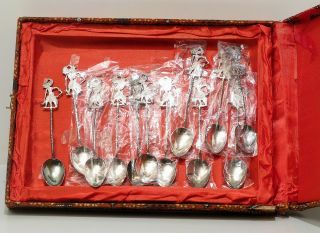Set 12 Demitasse Spoon Silver Se Asian Balinese Dancers Indonesia Thailand Malay