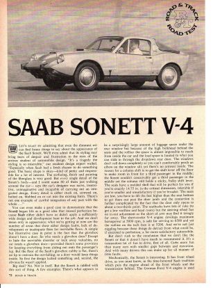 1968 Saab Sonett V - 4 4 - Page Road Test / Article / Ad