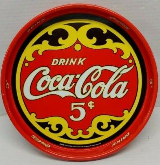 1999 Round Drink Coca - Cola 5 Cents Tray 2 Sided Tin 13 " Diameter 1 1/2 " Side