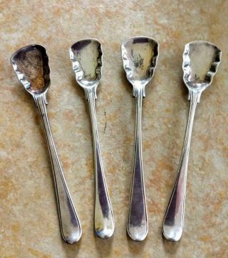 Four Sterling Silver 4 3/8 " Salt Spoons Square Bowl Old English Marks Pre - 1900