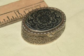 Vintage 925 Sterling Silver Decorative Art Black Cloisonne 17g Pill/snuff Box