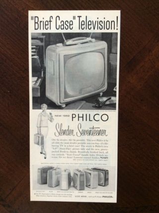 1959 Vintage Ad Philco Slender Seventeen Brief Case Television