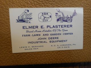 L4397 - Rare Vintage 1950s Plasterer John Deere Dealer Business Card Lebanon Pa