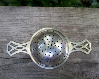 Vintage Sterling Silver Over Cup Tea Strainer Two Handle Art Deco 4.  75 "