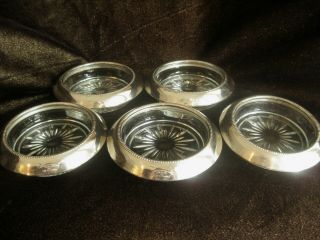 Set Of 5 Vintage Sterling Silver & Glass Coasters Frank M.  Whiting & Co.