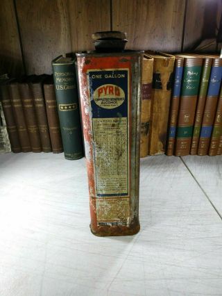 Pyro Anti - freeze Can 1927 Rare Antique Gallon Tin US Industrial Alcohol Co. 4