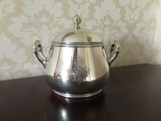 Christofle C.  1910 Ish Silver Plated Crested French Double Handled Lidded Pot