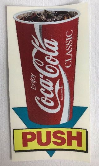 Nos Vintage Coca Cola Door Push Sticker Decal Coke Classic Fountain
