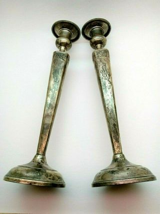 2 Antique Sterling Silver Candlestick Holders National Silver Co 503g 16.  17ozt