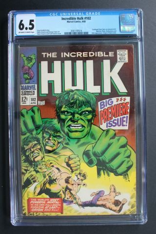 Incredible Hulk 102 Origin 1st Issue Series 1968 Enchantress Cgc Fn,  6.  5