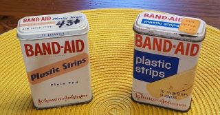 2 Vintage Metal Band - Aid Boxes (1960s/70s) - - Still Have Band - Aids In Them