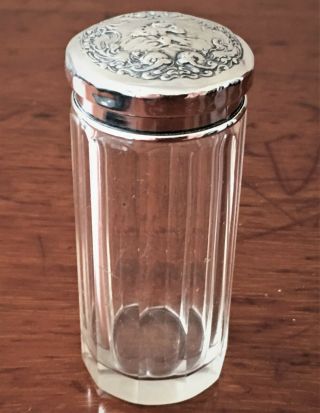 Small Glass Vanity Jar With Silver Lid,  Birmingham 1903,  Levi & Salaman