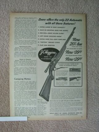 Vintage 1952 Sears J C Higgins Model 30.  22 22 Automatic Rifle Print Ad