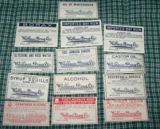 13 Different Vintage Nos Pharmacy Labels Wallace Drug Co Wallace Idaho