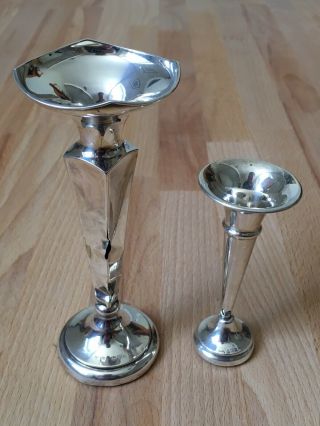 Two Vintage Solid Sterling Silver Posy Bud Vases - Repair Or Scrap 88g Antique