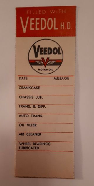 Rare Vintage Canadian " Veedol " Oil Change Sticker - 1960 