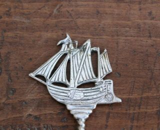 Antique 19thC 800 Dutch Silver Hallmarks Sugar Spoon with Tall Sailing Ship 3