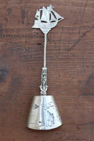 Antique 19thC 800 Dutch Silver Hallmarks Sugar Spoon with Tall Sailing Ship 4