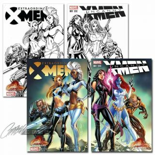 Extraordinary/uncanny X - Men 1 J Scott Campbell Connecting Covers Signed Nm,