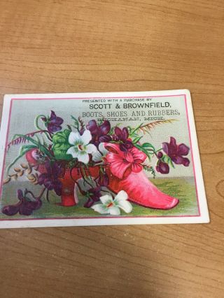 Vintage Advertising Card Scott & Brownfield Boots,  Shoes And Rubbers Buchanan Mi