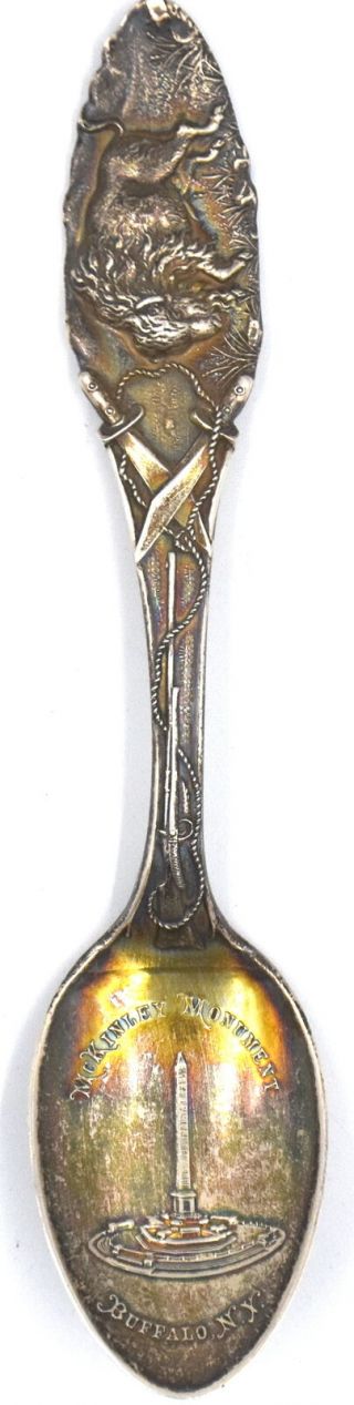 Collectible Souvenir Spoon Mckinley Monumen Sterling Silver Buffalo Knives Rifle
