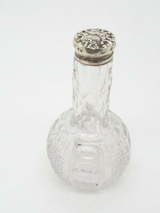 Antique Sterling Silver Top Cut Glass Perfume Bottle
