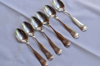 Set Of 6 Antique Coin Silver Teaspoons In,  Monogrammed " D "