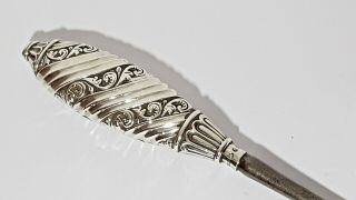 Antique Victorian Silver Handled Boot Button Hook - Levi & Salaman 1893 12 "