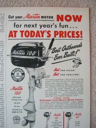 Vintage 1950 Martin 100 Outboard Motors Next Year ' s Fun Today ' s Prices Print Ad 2