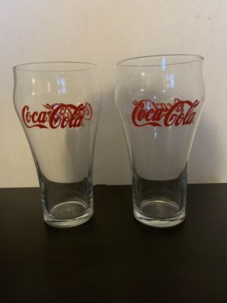 Set Of 2 Vintage Coca - Cola Coke Glasses With Red Lettering