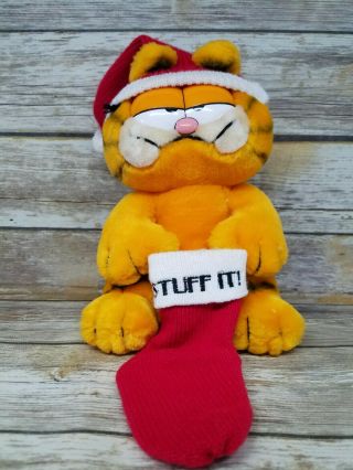 Garfield Cat 10 " Plush With Stuff It Stocking Christmas Santa Hat Holiday Plush