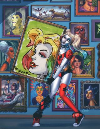 Paul Mounts Signed Art Remarque On Harley Quinn Frame Print / Dc Comics