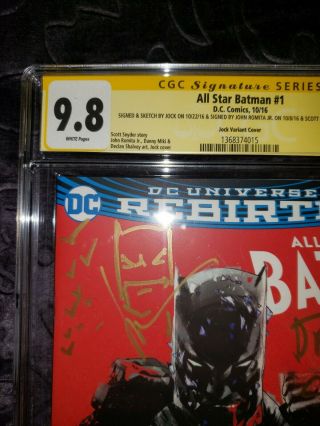 All Star Batman 1 CGC 9.  8 SS - SKETCH by Jock & SIGNED by Scott Snyder & JR JR 2